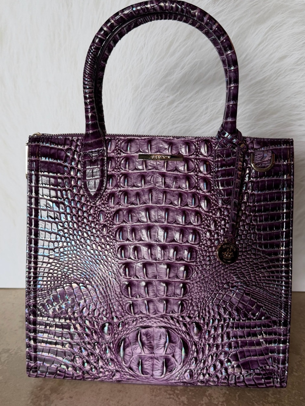 BRAHMIN Purple passion Caroline NWT PRETTY EYE PLACEMENT IRIDESCENT GLOW FIRM $ - Picture 4 of 16